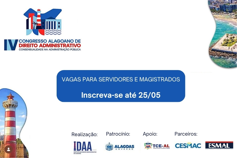 Evento acontece nos dias 28 e 29 de maio, no Auditório do TCE/AL.