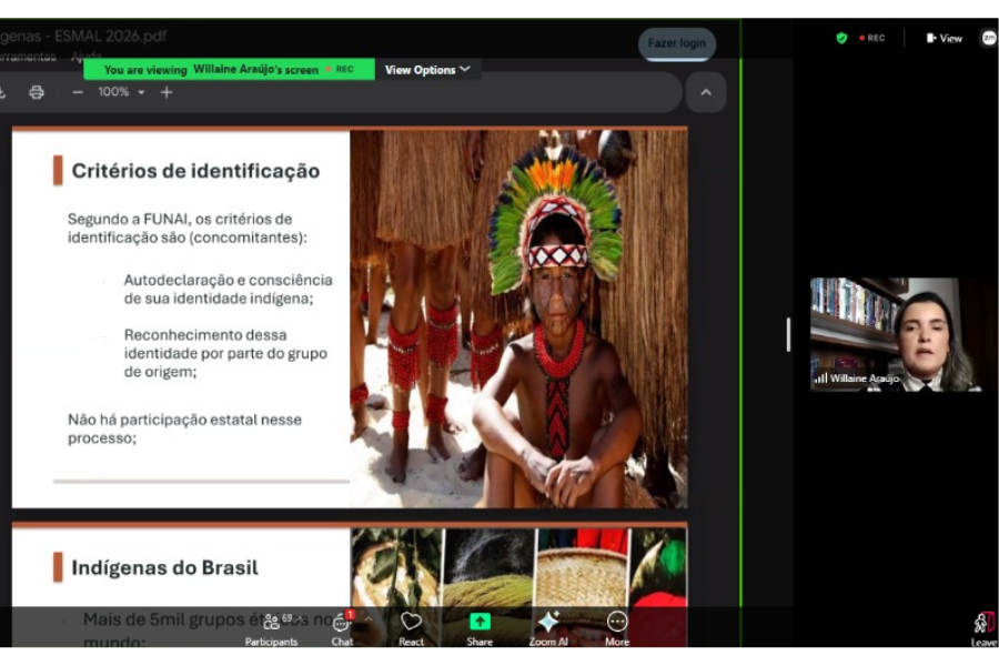 Professora Willaine Araújo ministra curso on-line sobre direito dos povos indígenas.